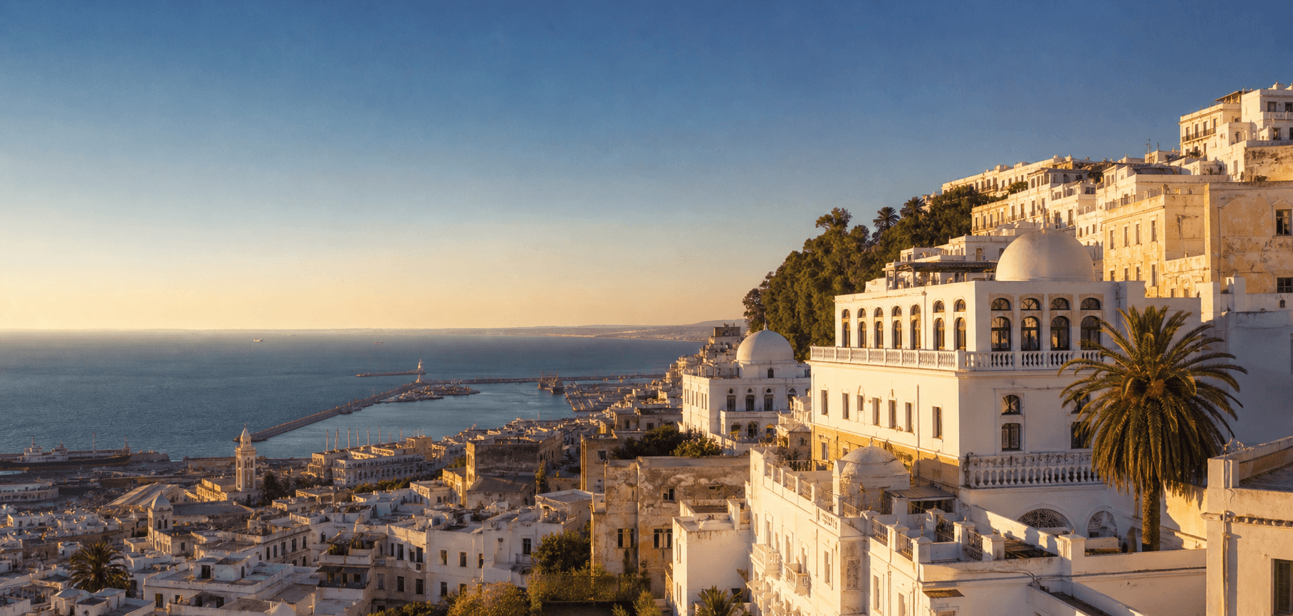 Vue sur la baie et les maisons blanches d’Alger